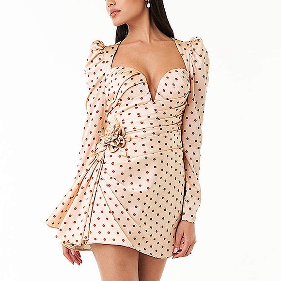 Azazie Dresses & Skirts - 🌟 PROM 🌟AZAZIE ATELIER, “CYNDI” BLUSH PINK AND COPPER POLKA DOT MINI DRESS